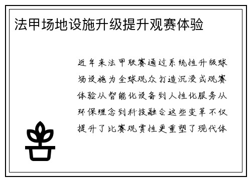 法甲场地设施升级提升观赛体验