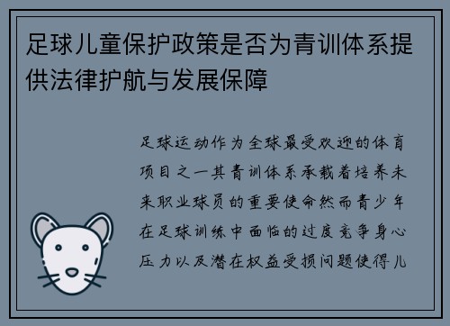 足球儿童保护政策是否为青训体系提供法律护航与发展保障